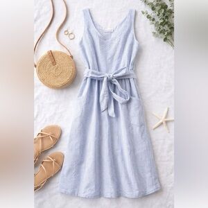 Hope & Henry Organic Cotton Blue White Seersucker Midi Dress Women’s 2